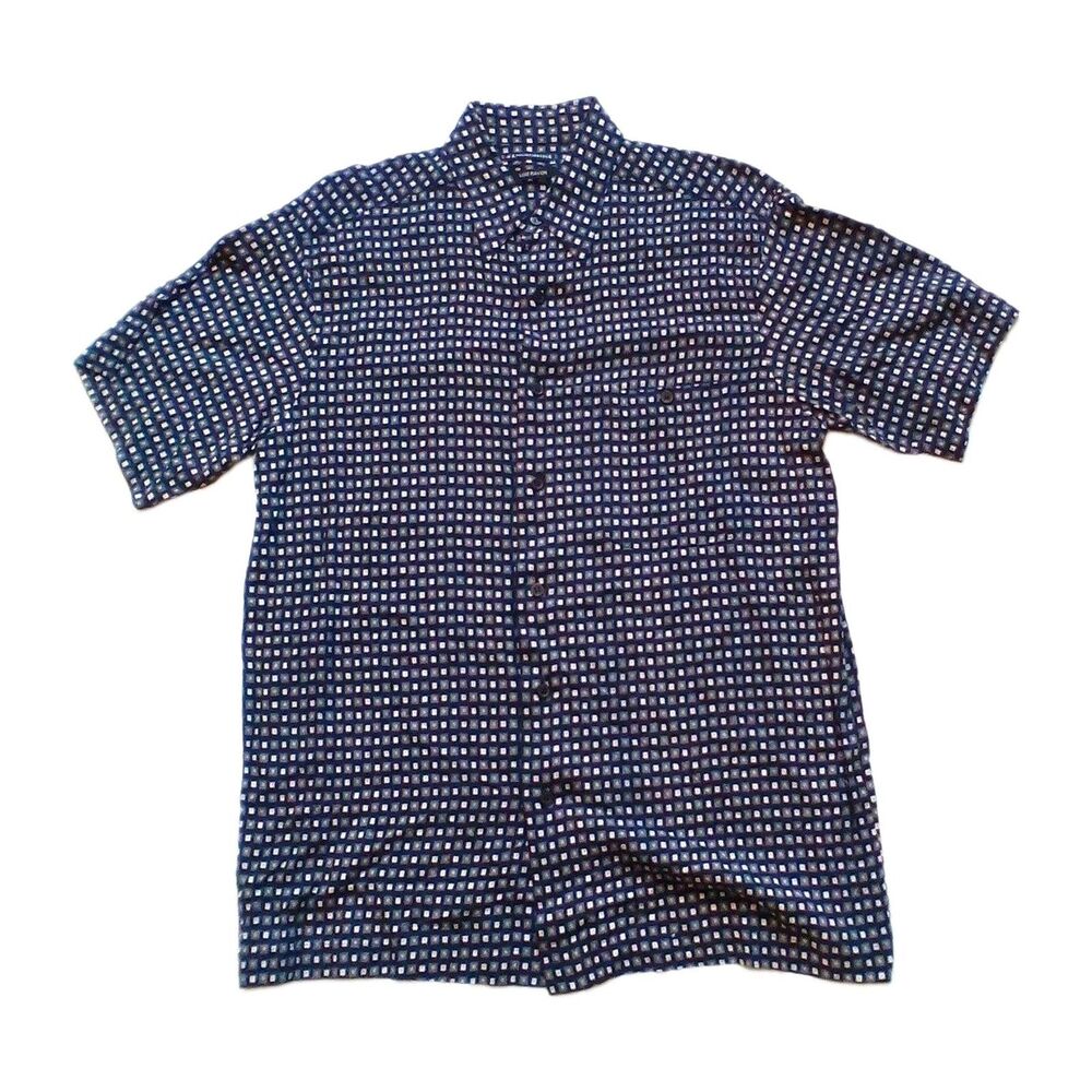 KNIGHTSBRIDGE SHIRT MENS MEDIUM BLUE PLAID LONG SLEEVE COTTON BLEND BUTTON UP